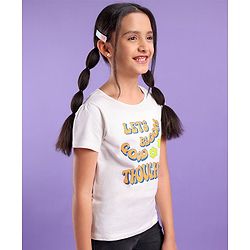 Pine Kids 100% Cotton Biowashed Half Sleeves T-Shirt Text Print- White