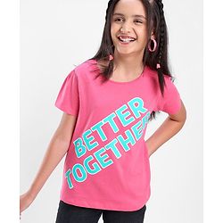 Pine Kids 100% Cotton Half Sleeves Bio-Washed T-Shirt Text Print - Pink