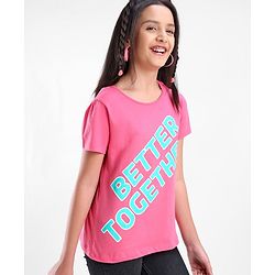 Pine Kids 100% Cotton Half Sleeves Bio-Washed T-Shirt Text Print - Pink