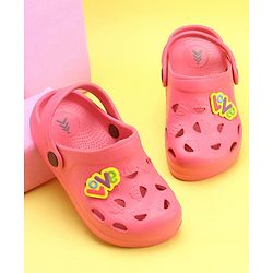 Pine Kids Clogs With Back Strap Text Applique- Pink