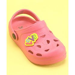 Pine Kids Clogs With Back Strap Text Applique- Pink