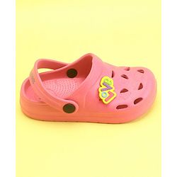 Pine Kids Clogs With Back Strap Text Applique- Pink