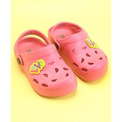 Pine Kids Clogs With Back Strap Text Applique- Pink