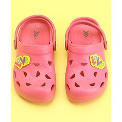Pine Kids Clogs With Back Strap Text Applique- Pink