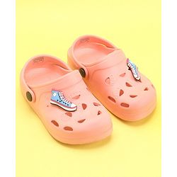 Pine Kids Clogs With Back Strap Shoes Applique- Peach