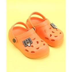 Pine Kids Clogs With Back Strap Basketball Applique- Orange