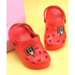 Pine Kids Clogs With Back Strap Basketball Applique- Red