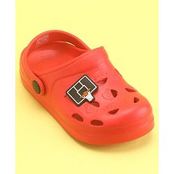 Pine Kids Clogs With Back Strap Basketball Applique- Red