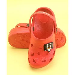 Pine Kids Clogs With Back Strap Basketball Applique- Red