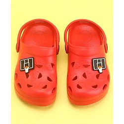 Pine Kids Clogs With Back Strap Basketball Applique- Red