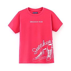Pine Kids 100% Cotton Half Sleeves T-Shirt Sneakers Print - Red