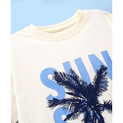 Pine Kids 100% Cotton Half Sleeves Biowashed T-Shirt Palm Tree Print - Off White