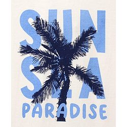Pine Kids 100% Cotton Half Sleeves Biowashed T-Shirt Palm Tree Print - Off White
