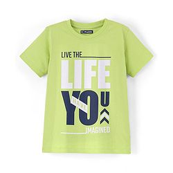 Pine Kids 100% Cotton Half Sleeves Bio Washed T-Shirt Text Print - Green