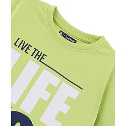 Pine Kids 100% Cotton Half Sleeves Bio Washed T-Shirt Text Print - Green
