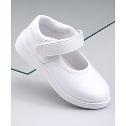Pine Kids Solid School Shoes with Velcro Closure - White