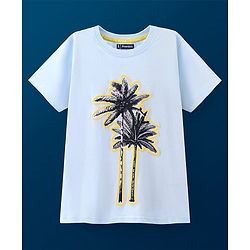 Pine Kids Half Sleeves Puff Print Bio Wash T-Shirt - Light Blue