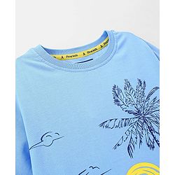 Pine Kids 100% Cotton Half Sleeves Biowashed T-Shirt Beach Print - Blue