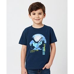 Pine Kids 100% Cotton Knit Half Sleeves Bio Washed T-Shirt Street Theme Print - Blue