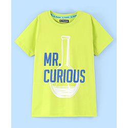 Pine Kids 100% Cotton Half Sleeves Biowashed T-Shirt Text Print - Lime Green