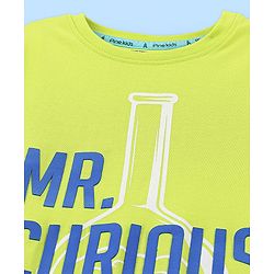Pine Kids 100% Cotton Half Sleeves Biowashed T-Shirt Text Print - Lime Green