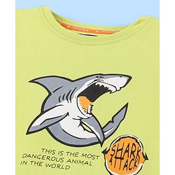 Pine Kids 100% Cotton Half Sleeves Biowashed T-Shirt Shark Print - Lime Green