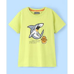 Pine Kids 100% Cotton Half Sleeves Biowashed T-Shirt Shark Print - Lime Green