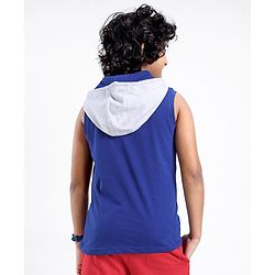 Pine Kids 100% Cotton Sleeveless Hooded Biowashed T-Shirt Colour Block Pattern - Limoges Blue