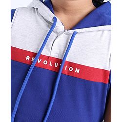 Pine Kids 100% Cotton Sleeveless Hooded Biowashed T-Shirt Colour Block Pattern - Limoges Blue