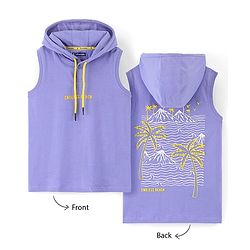 Pine Kids 100% Cotton Bio Washed Sleeveless Hooded T-Shirt With Embroidery- Purple