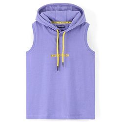 Pine Kids 100% Cotton Bio Washed Sleeveless Hooded T-Shirt With Embroidery- Purple