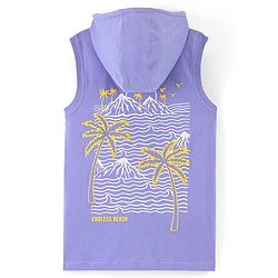 Pine Kids 100% Cotton Bio Washed Sleeveless Hooded T-Shirt With Embroidery- Purple
