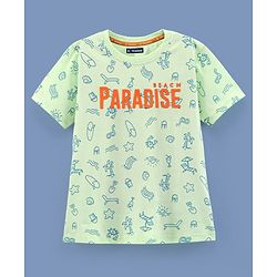 Pine Kids 100% Cotton Biowashed Half Sleeves T-Shirt Text & Surf Print - Green