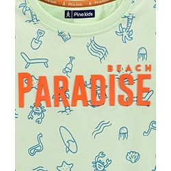 Pine Kids 100% Cotton Biowashed Half Sleeves T-Shirt Text & Surf Print - Green