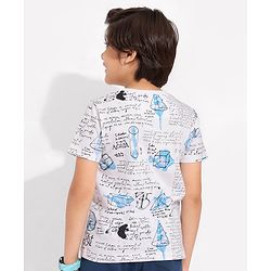Pine Kids 100% Cotton Knit Half Sleeves Text Printed Biowashed T-Shirt - White & Blue