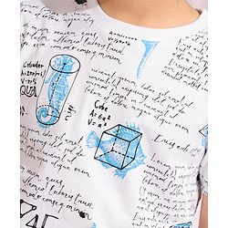 Pine Kids 100% Cotton Knit Half Sleeves Text Printed Biowashed T-Shirt - White & Blue