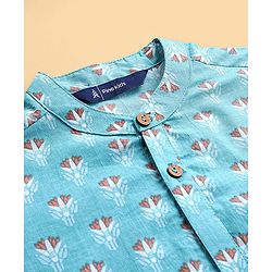Pine Kids Full Sleeves Printed Kurta Pyjama Set - Turquoise