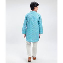 Pine Kids Full Sleeves Printed Kurta Pyjama Set - Turquoise