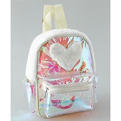 Pine Kids Free Size Fashion Backpack With Heart Applique - White