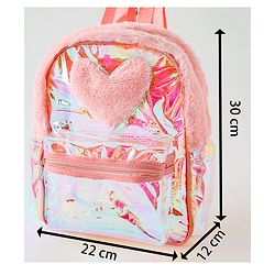 Pine Kids Free Size Fashion Backpack With Heart Applique - Pink