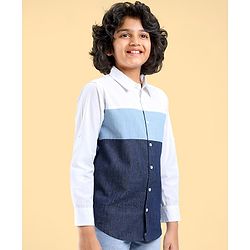 Pine Kids Cotton Full Sleeve Shirt Solid Color - White & Blue