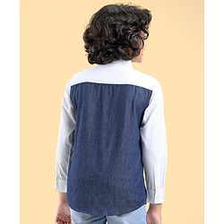 Pine Kids Cotton Full Sleeve Shirt Solid Color - White & Blue