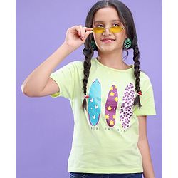 Pine Kids 100% Cotton Half Sleeves Biowashed T-Shirt Surf Board Print - Green