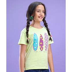 Pine Kids 100% Cotton Half Sleeves Biowashed T-Shirt Surf Board Print - Green