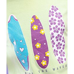 Pine Kids 100% Cotton Half Sleeves Biowashed T-Shirt Surf Board Print - Green