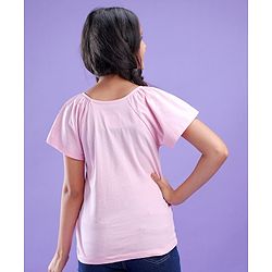 Pine Kids 100% Cotton Knit Frill Sleeves Bio Washed T-Shirt Sparrow Print - Pink