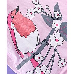 Pine Kids 100% Cotton Knit Frill Sleeves Bio Washed T-Shirt Sparrow Print - Pink