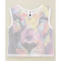 Pine kids 100% Cotton Sleeveless Mesh T-Shirt with Stretchable Camisole Lion Face Print - Purple & Yellow