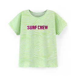 Pine Kids 100% Cotton Biowashed Half Sleeves T-Shirt Foil Text Print- White & Green