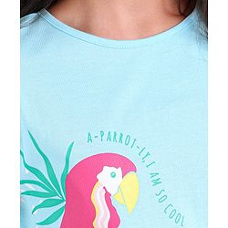 Pine Kids 100% Cotton Half Sleeves Biowashed T-Shirt Parrot Print - Blue